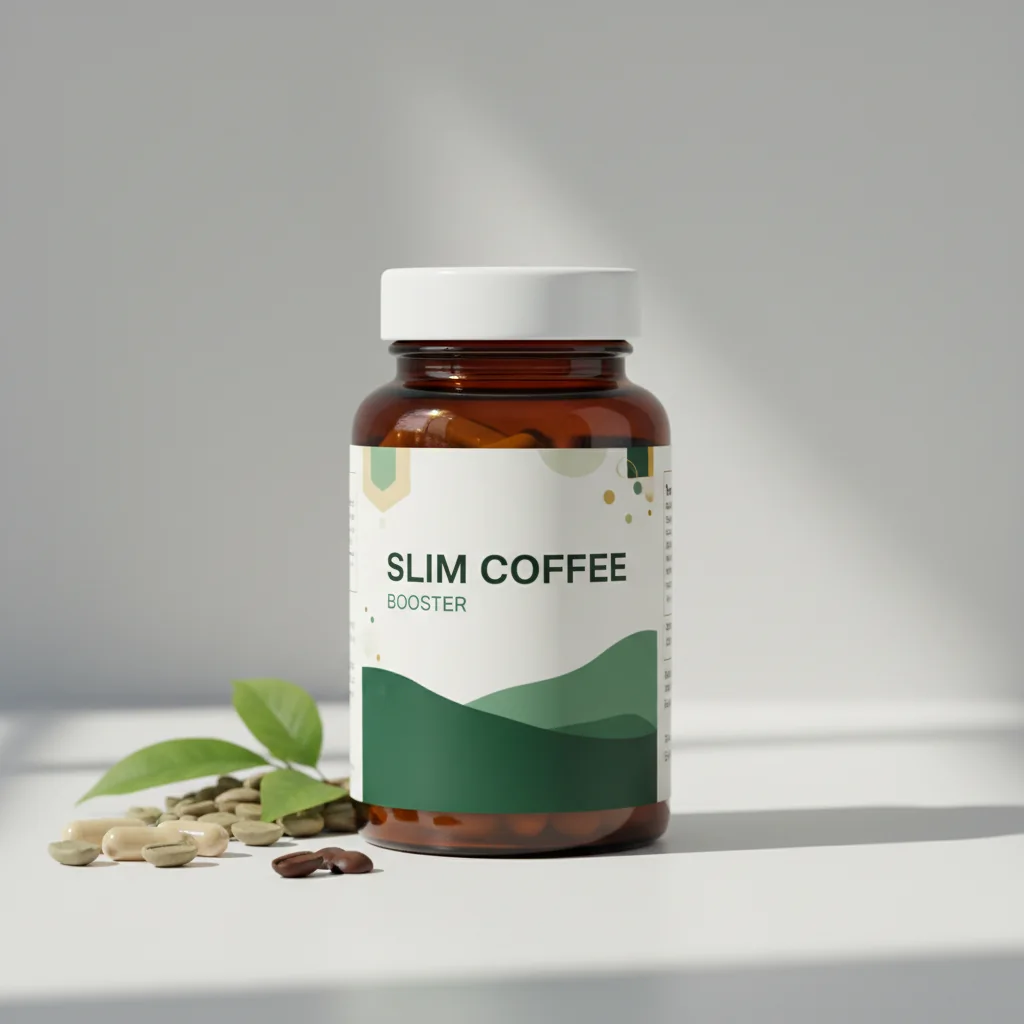 Slim Coffee Booster premium supplement box - dark navy packaging with gold lettering