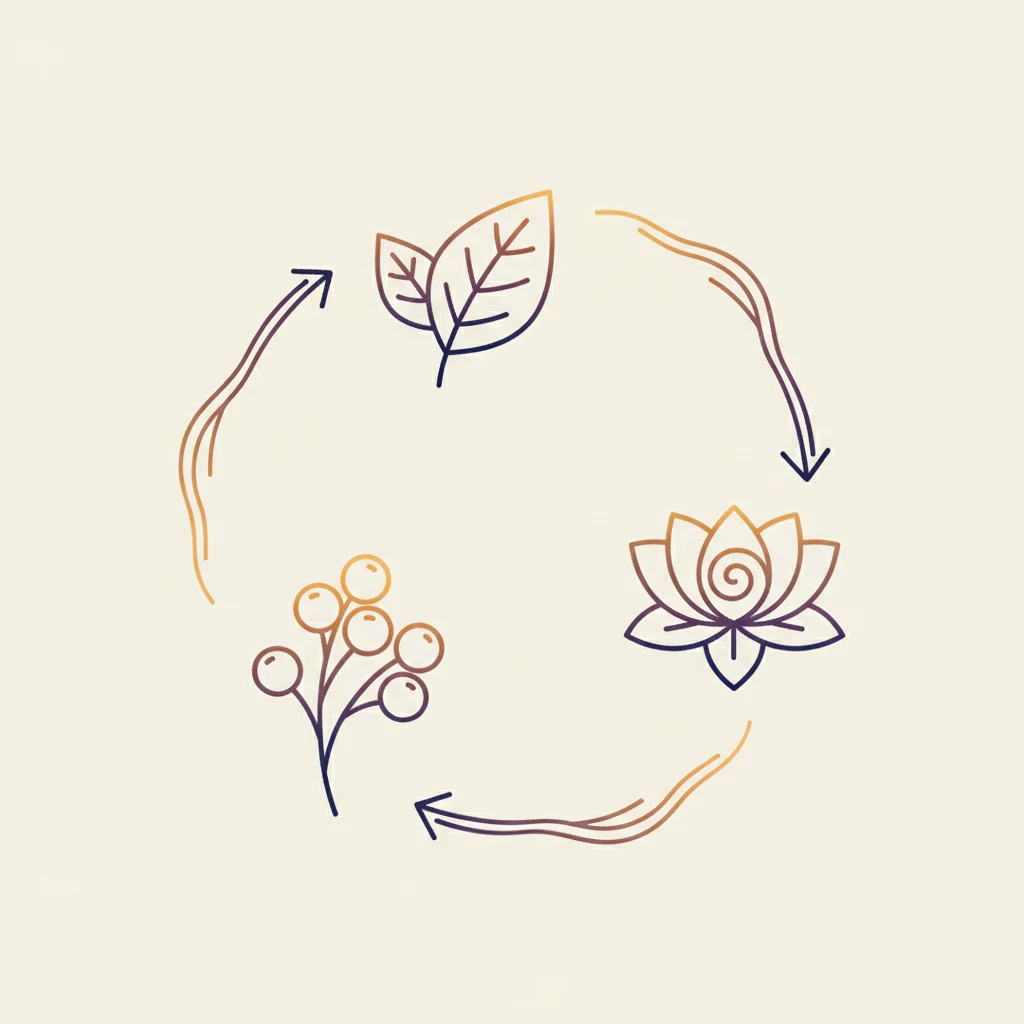 Clean botanical extract flow diagram illustration - green coffee, green tea, guaraná and garcinia